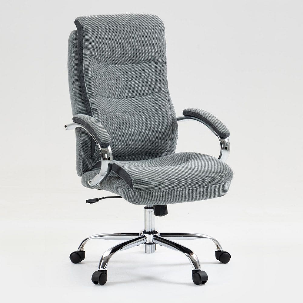 Geoff Cotton Fabric Ergonomic Office Chair Adjustable Height Executive Task Chair in Grey with Swivel Base, High Back