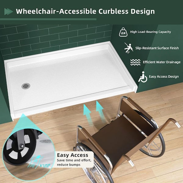 Zeafive 60 in. L x 36 in. W Alcove Acrylic ADA Shower Pan Base