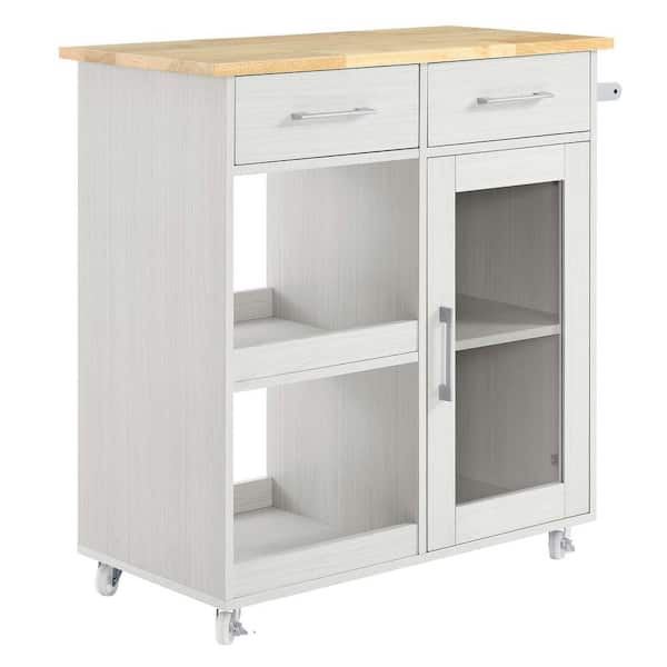 MODWAY Culinary Kitchen Cart With Towel Bar in white Natural