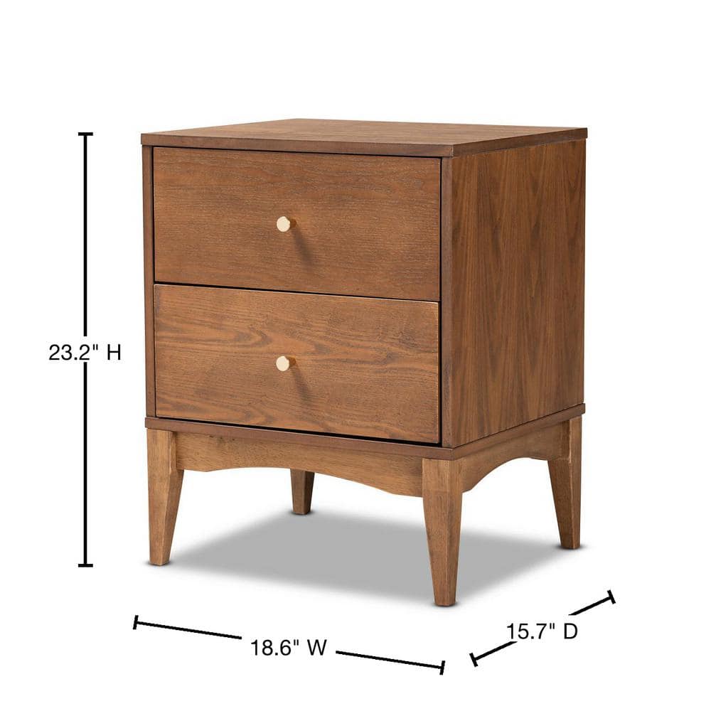 Ash Walnut 2-Drawer Mid-Century Modern Nightstand