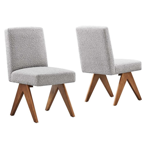 MODWAY Lyra Boucle Fabric Dining Room Side Chair - Set of 2 in Light Gray