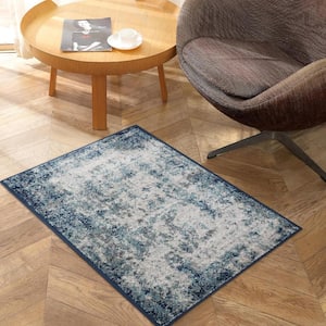 Abstract Indoor Blue 2 ft. x 3 ft. Non-Shedding Stain Resistant Mat Area Rug