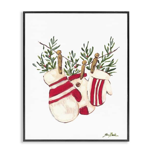 Stupell Industries Winter Mittens on Clothesline by Sara Baker 1-Piece Framed Graphic Print Nature Poster Art Print 20 in. x 16 in.