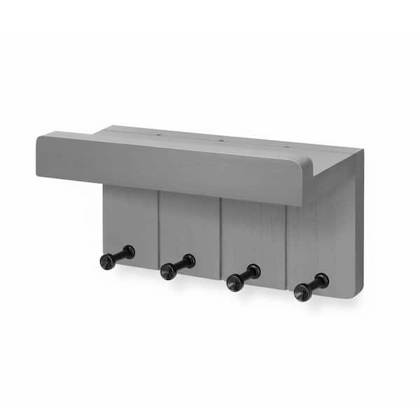 8 in. W x 3.5 in. D Light Gray Wood Decorative Wall Shelf Small Key Rack for Wall with 4 Key Hooks and Small Shelf