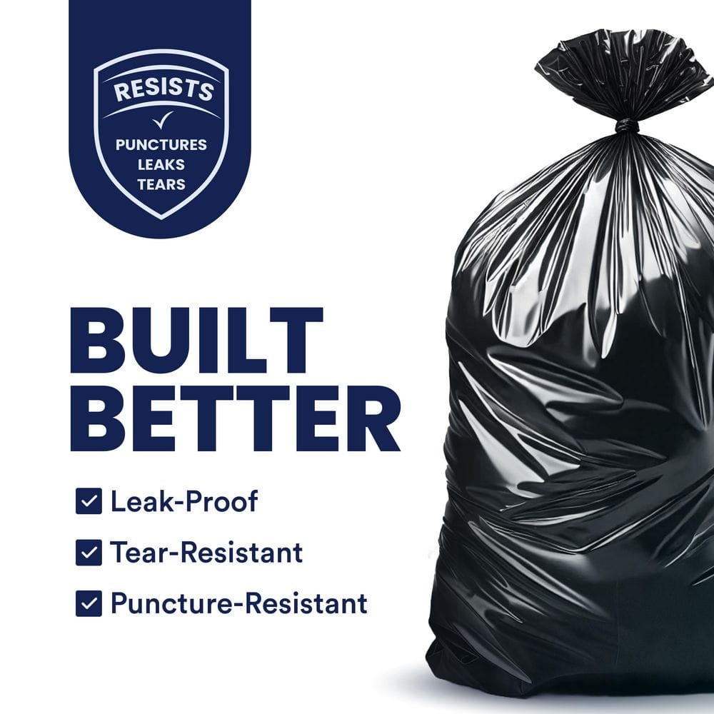 Heavy-Duty Black 60-Gallon Contractor Trash Bags with Tie Closure