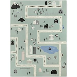 Urban Adventure Road Green/White 5 ft. x 7 ft. Area Rug