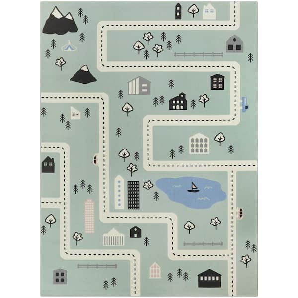 BALTA Urban Adventure Road Green/White 5 ft. x 7 ft. Area Rug