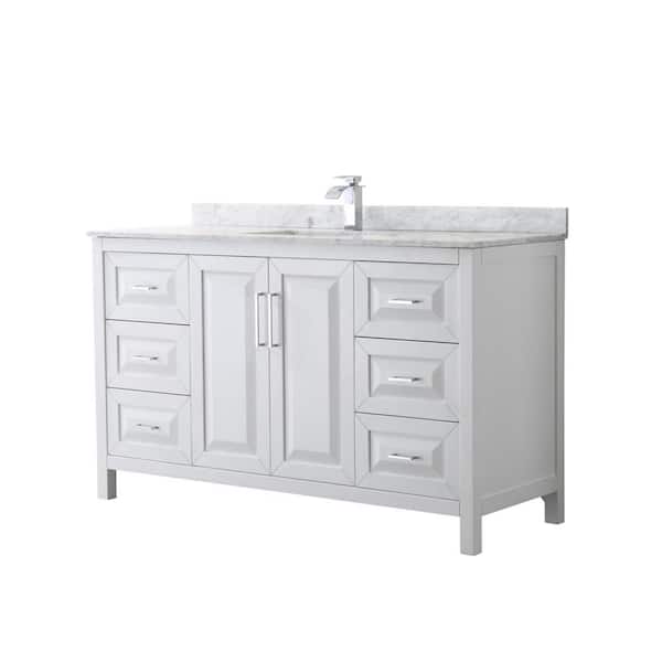 Wyndham Collection Daria 60 in. Single Bathroom Vanity in White with Marble Vanity Top in Carrara White with White Basin