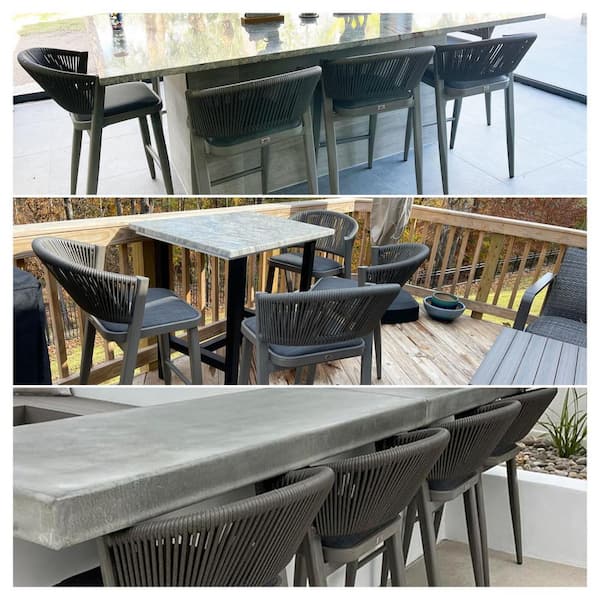 Modern Aluminum Low Back Rattan Bar Height Outdoor Bar Stool with Backrest and Gray Cushion (2-Pack)
