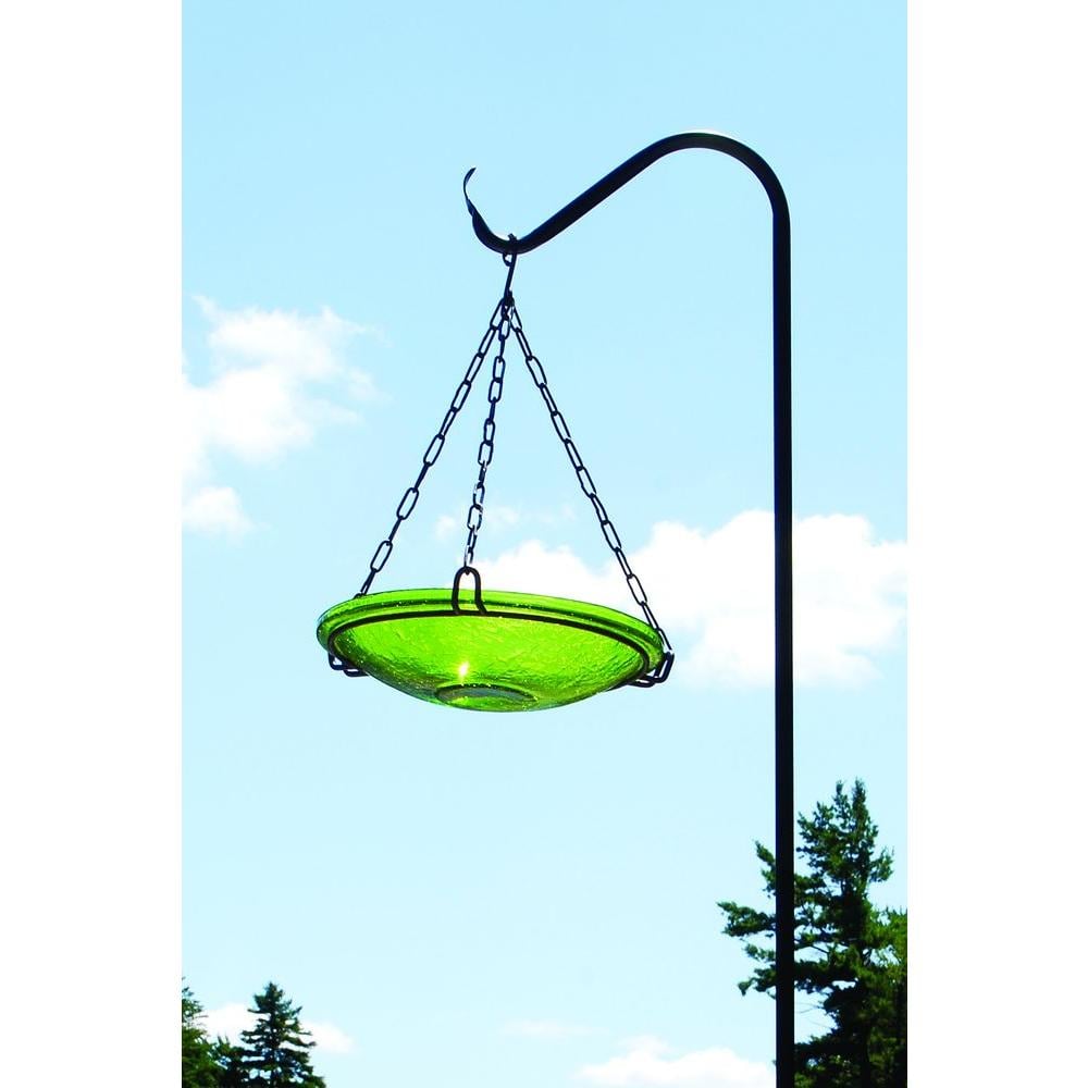 Fern Green Hand-Blown Crackle Glass Hanging Birdbath