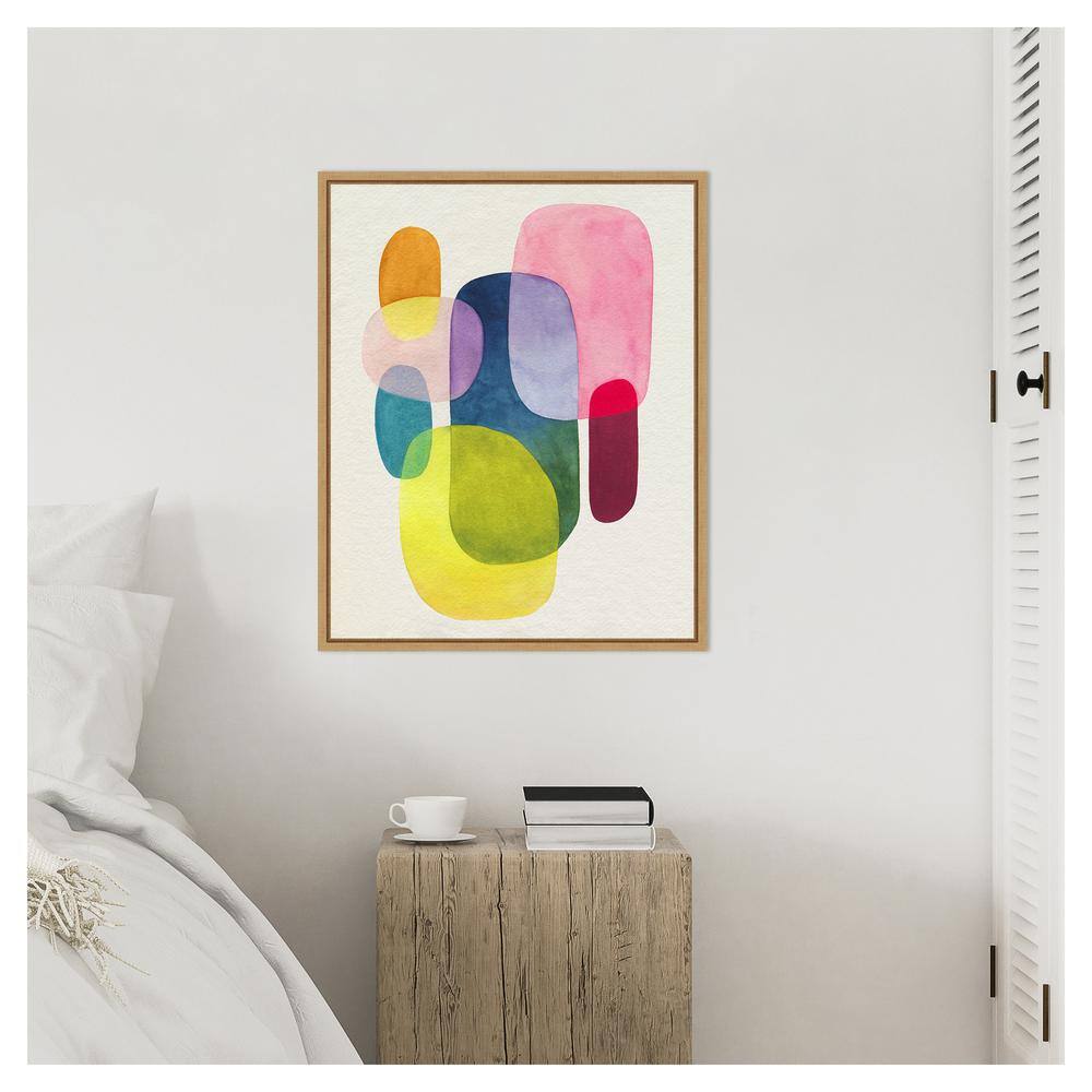 Sunlit Spectrum I Abstract Watercolor Canvas Art with Maple Frame