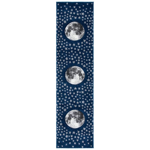 Carousel Kids 2 ft. x 12 ft. Navy/Gray Star Galaxy Runner Rug
