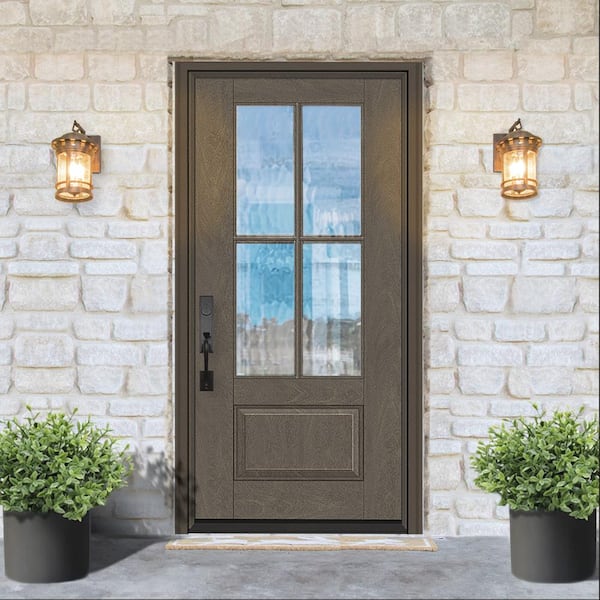 Regency 36 in. x 80 in. 3/4 Lite 4 SDL Oasis Decorative Glass RHIS Ashwood Stain Fiberglass Prehung Front Door