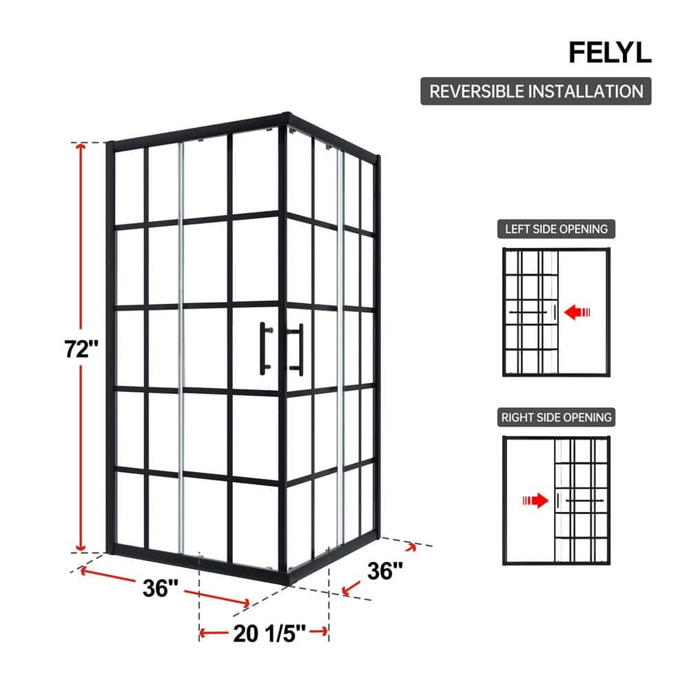 Cyrus 36" Black Aluminum Framed Sliding Shower Enclosure