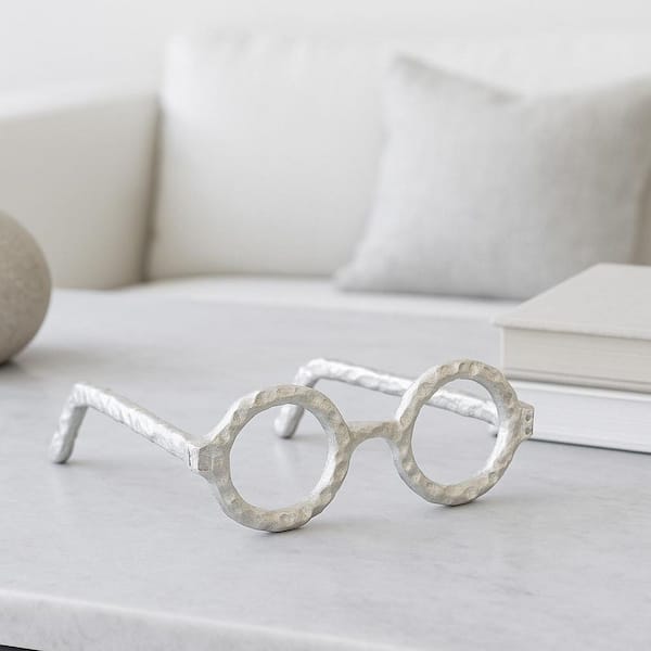 Liv & Skye Silver 7 in. x 3 in. Metal Abstract Round Glasses Sculpture