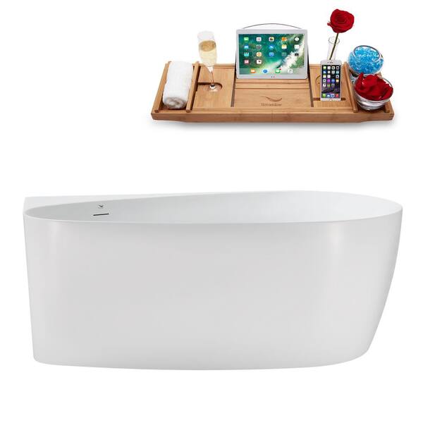 Streamline 67 in. x 32 in. Acrylic Freestanding Soaking Bathtub in Glossy White With Brushed Nickel Drain