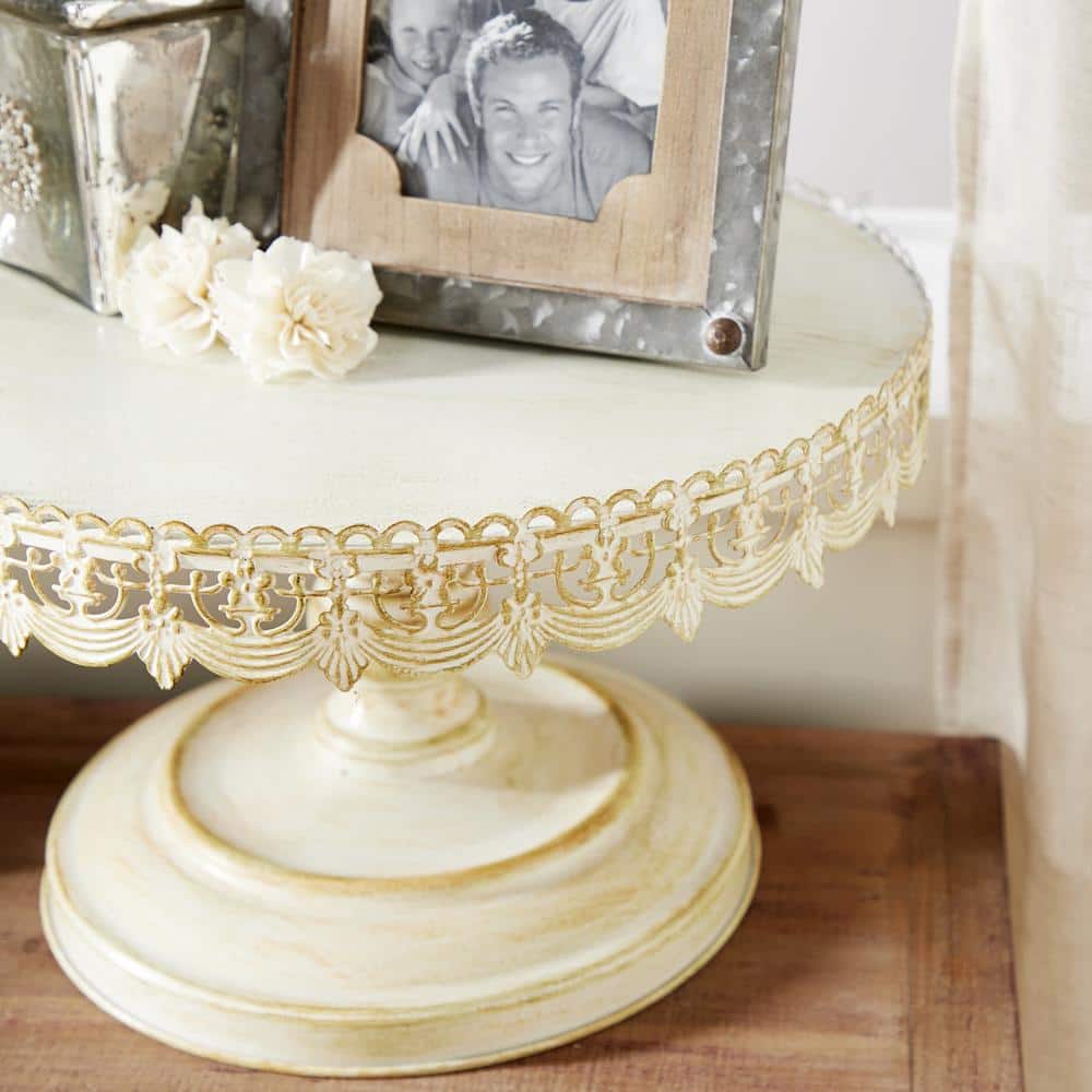 White Metal Pedestal Stand with Lace Edge, 16"