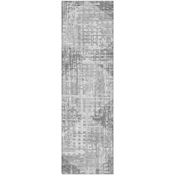 Mayfield Premium Machine Washable Abstract AMF2026 Gray 2 ft. x 7 ft. Runner Rug