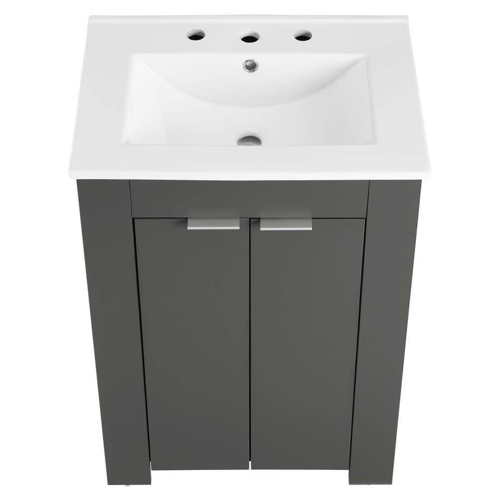 Maybelle 24" Gray White Melamine Bathroom Vanity with Ceramic Sink