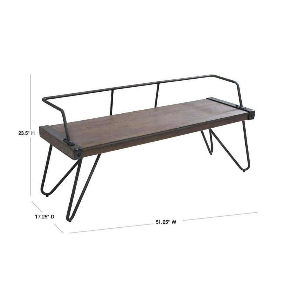 Stefani Slim Frame 51'' Walnut Antique Metal Entryway Bench