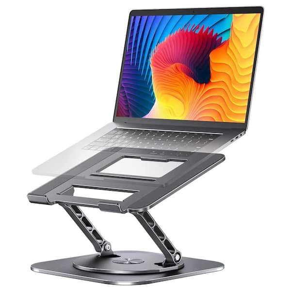 10.59 in. x 10.94 in. Aluminum Laptop Stand with 360 Rotating Base, Adjustable Foldable Computer Stand  (Grey)