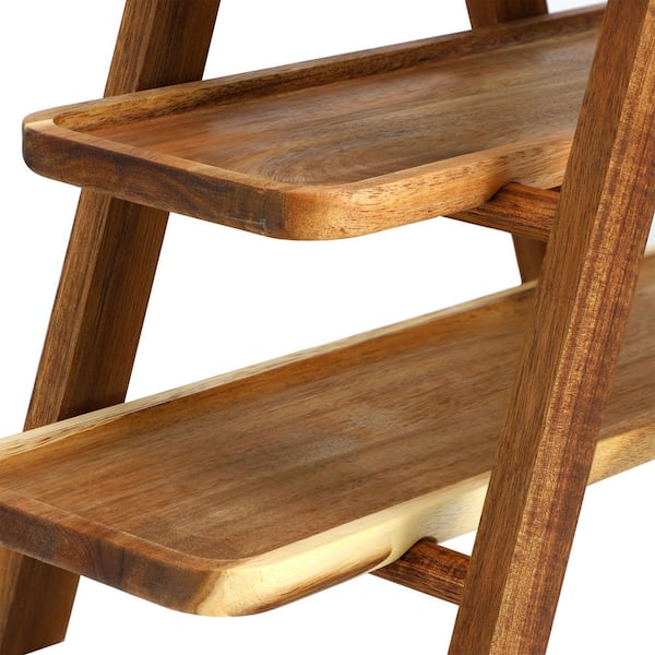 Elama 3-Tier Brown Acacia Wood Rectangular Cake Stand Ladder Tray