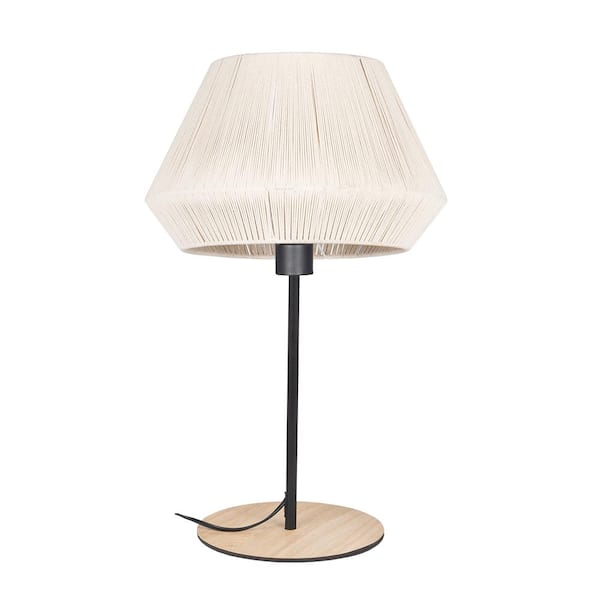 Eglo Lanier 5.12 in. W x 18.78 in. H Black Table Lamp for Living Room with Cream Textile Thread Dome Shade