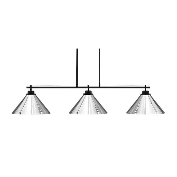 Unbranded Monroe 3-Light Billiard Light, Round Fitter, Matte Black Finish, 14 in. Matte Black Cone Metal Shades