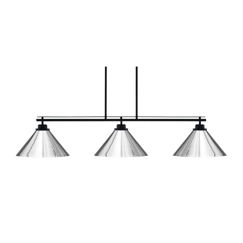 Monroe 3-Light Billiard Light, Round Fitter, Matte Black Finish, 14 in. Chr