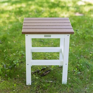 Icon White and Antique Mahogany Square Plastic Outdoor Side Table