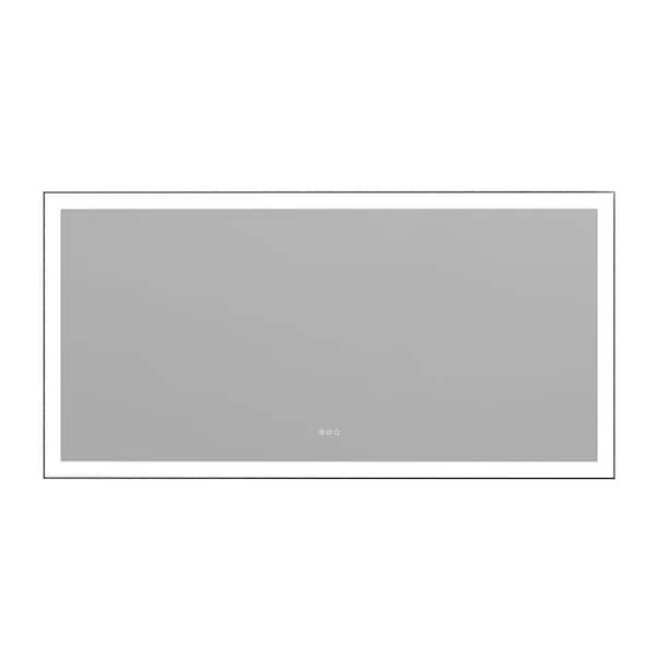 72 in. W x 36 in. H Large Rectangular Framed Anti-Fog Wall-Mounted LED Bathroom Vanity Mirror in Tempered Glass