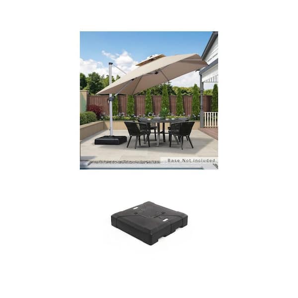 10 ft. Beige Aluminum Double-Top Cantilever Patio Umbrella and 220 lbs. Black Umbrella Base Combo