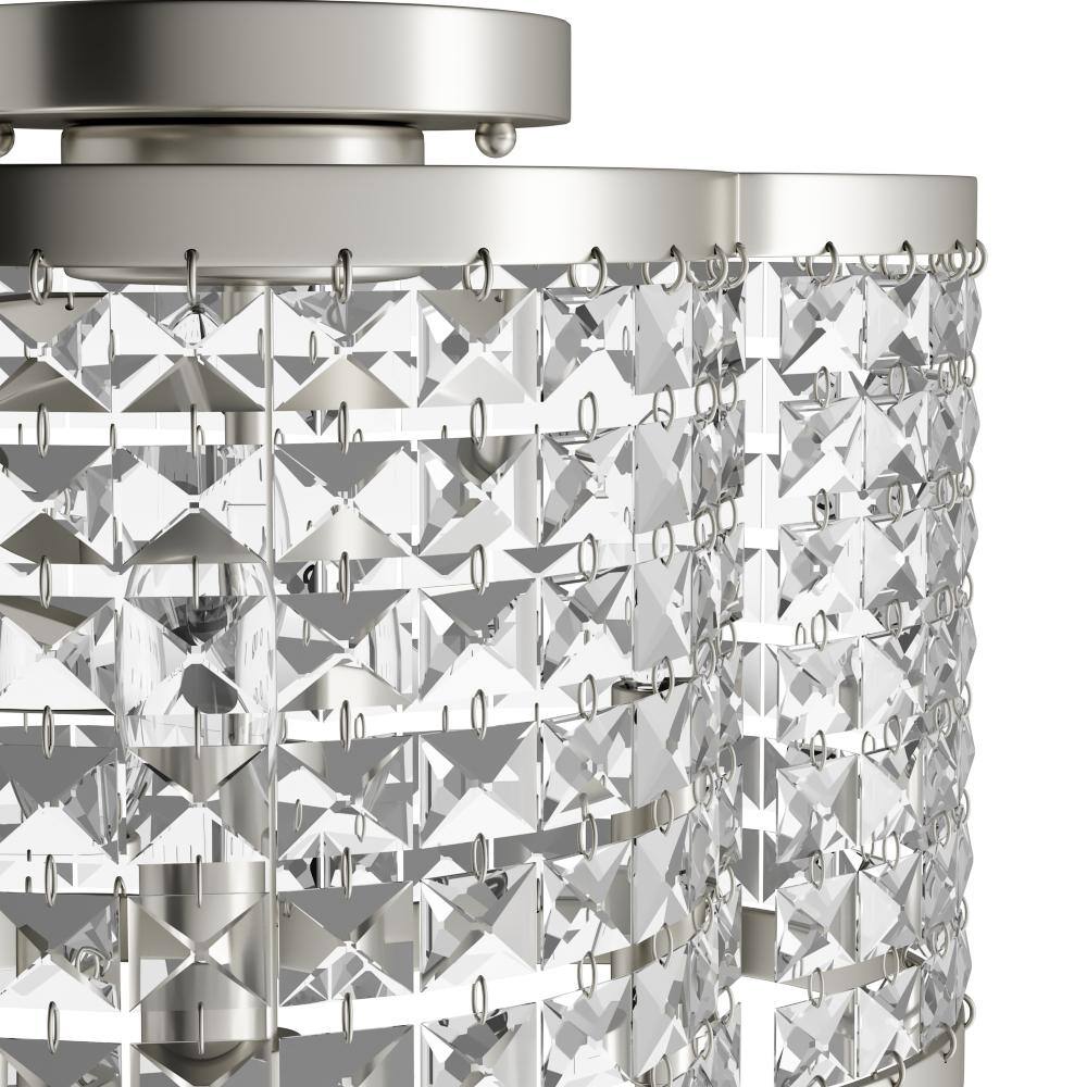 Grammercy Brushed Nickel 3-Light Crystal Drum Flush Mount