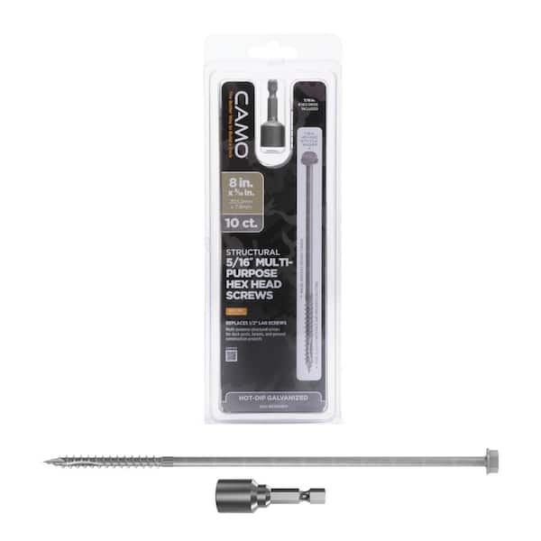 CAMO 5/16 in. x 8 in. Hex Head Multi-Purpose Hex Drive Structural Wood Screw - Hot Dip Galvanized (10-Pack)