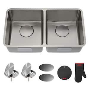 Dex Undermount 50/50 33 in. Double Bowl Stainless Steel Kitchen Sink