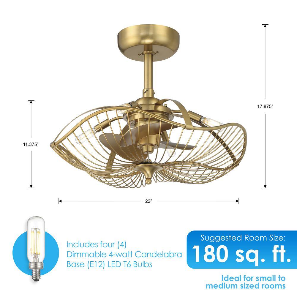 Auri 22'' Aged Brass 3-Blade Ceiling Fan with LED Light