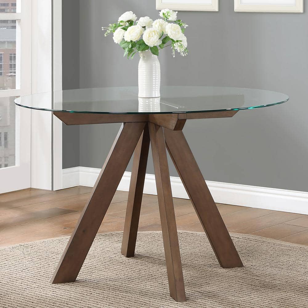 Mocha Brown Round Glass Top Dining Table for Four