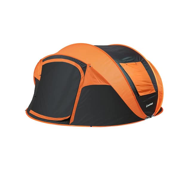 Tunearary 7.2 ft. x 10.4 ft. Black + Orange Outdoor 5-8 Persons Portable Pop-Up Tent with 4 Mesh Windows and 2 Doors