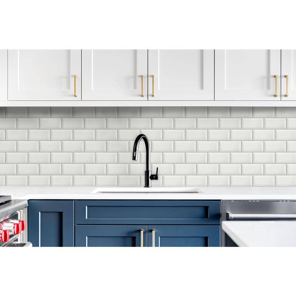 Alabaster and Grey Large Subway Tile Peel and Stick Wallpaper