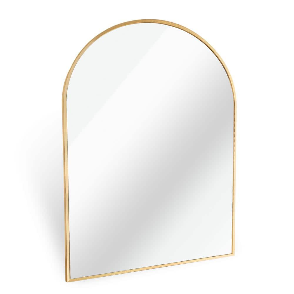 Modern 24 in. W x 36 in. H Arched Framed Wall Bathroom Vanity Mirror in Gol