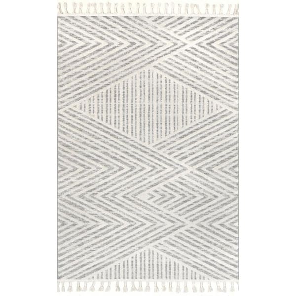 nuLOOM Bevin Abstract Chevron Tasseled Beige 4 ft. x 6 ft. Area Rug