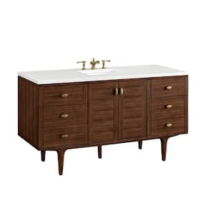 Amberly 60.0 in. W x 23.5 in. D x 34.7 in . H Bathroom Vanity in Mid-Century Walnut with White Zeus Quartz Top