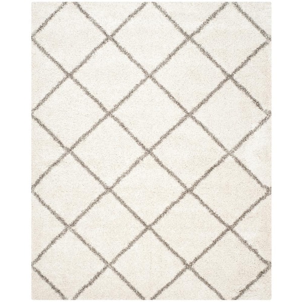 Hudson Shag 11 ft. x 15 ft. Ivory/Gray Geometric Diamonds Area Rug