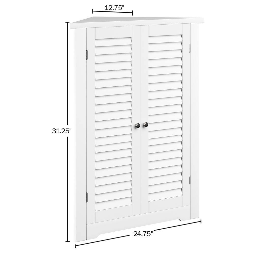 White Corner Cabinet with Adjustable Shelves and Shutter Doors