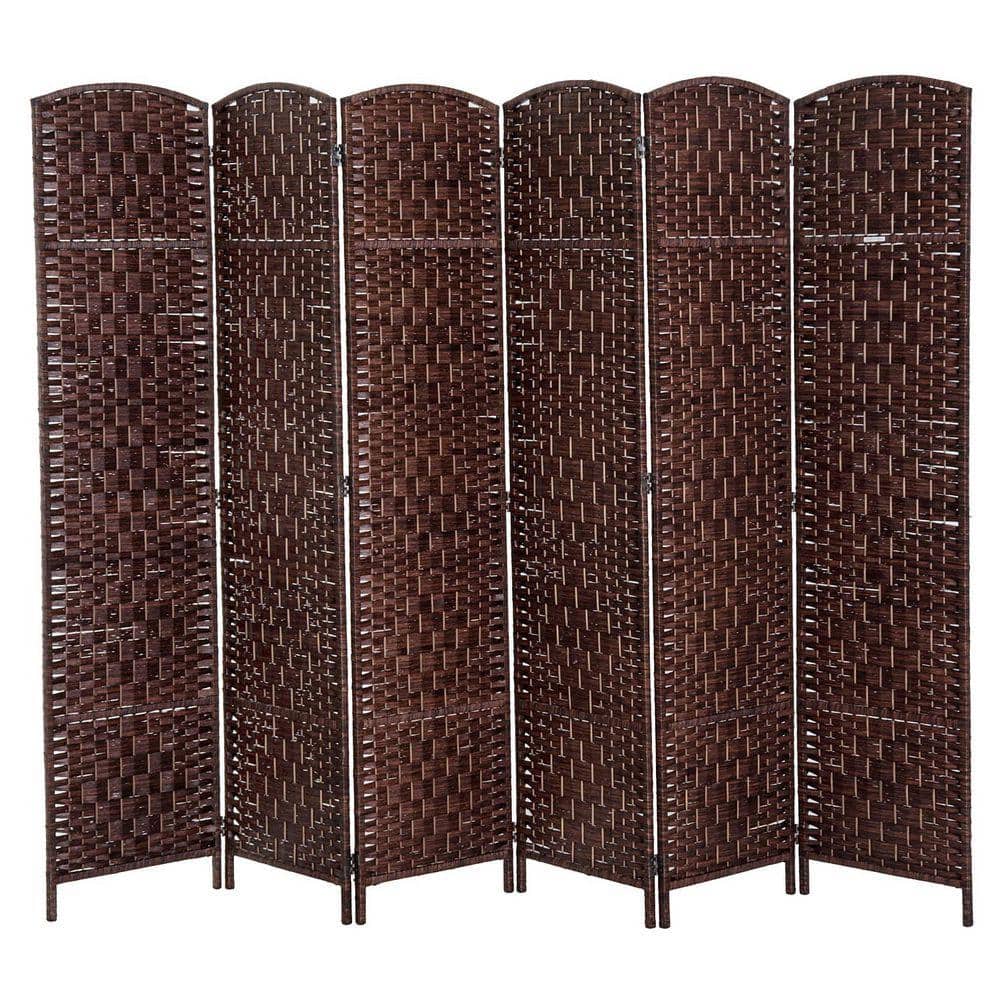 6 ft. Tall Wicker Weave 6 Panel Room Divider Wood Privacy Screen,Brown