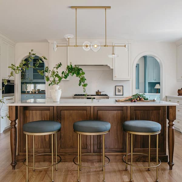 Toluo 6-Light 54.5 in. W Brushed Gold Integrated LED Chandelier with Saucer Glass Shade Modern Linear Kitchen Light