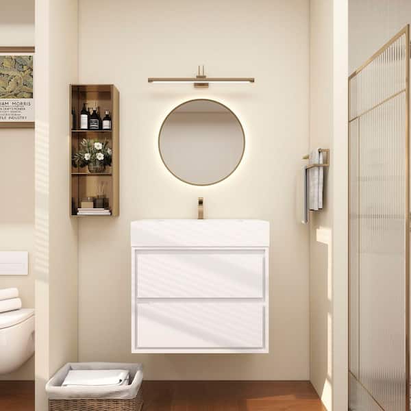 Saggie 30 in. W x 20 in. D x 28 in. H Single Sink Floating Bath Vanity in Gloss White with White Acrylic Top