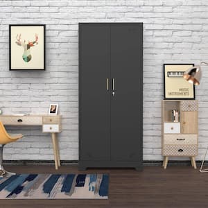 73 in. Black Metal Garage Storage Cabinet with 2-Doors and Adjustable Shelve, Steel Lockable File Cabinet for Office
