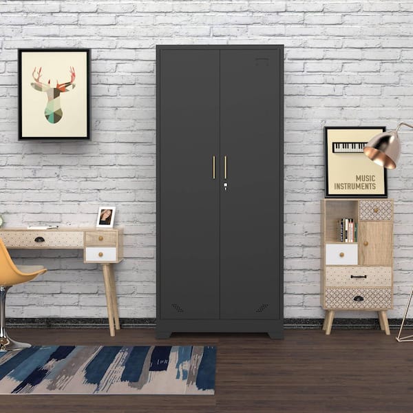 Unbranded 73 in. Black Metal Garage Storage Cabinet with 2-Doors and Adjustable Shelve, Steel Lockable File Cabinet for Office