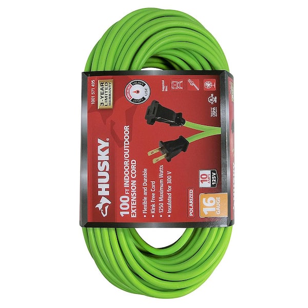 Husky 100 ft. 16/2 Outdoor Extension Cord, Green HW162100HLG - The